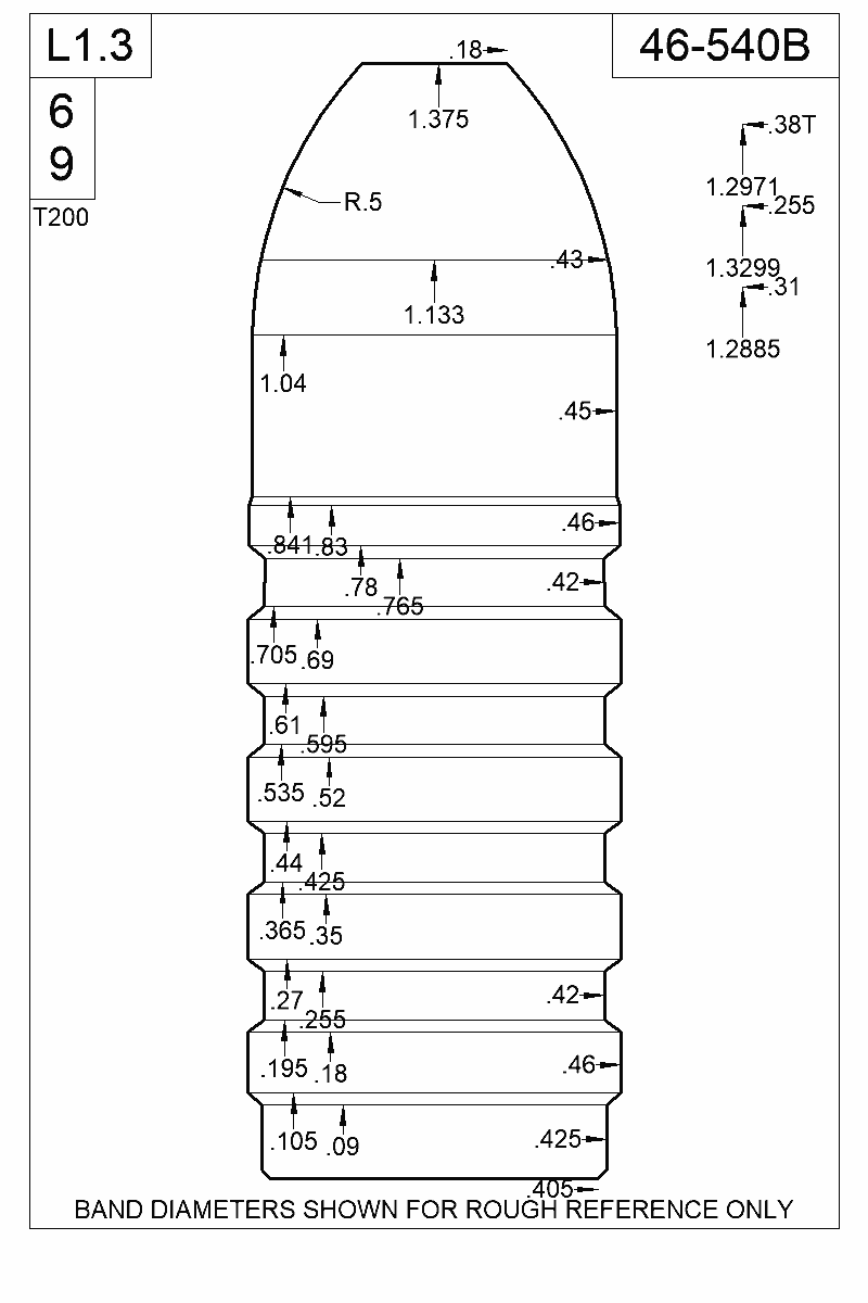 Dimensioned view of bullet 46-540B