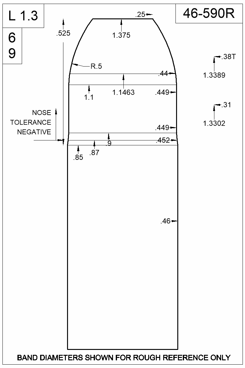 Dimensioned view of bullet 46-590R