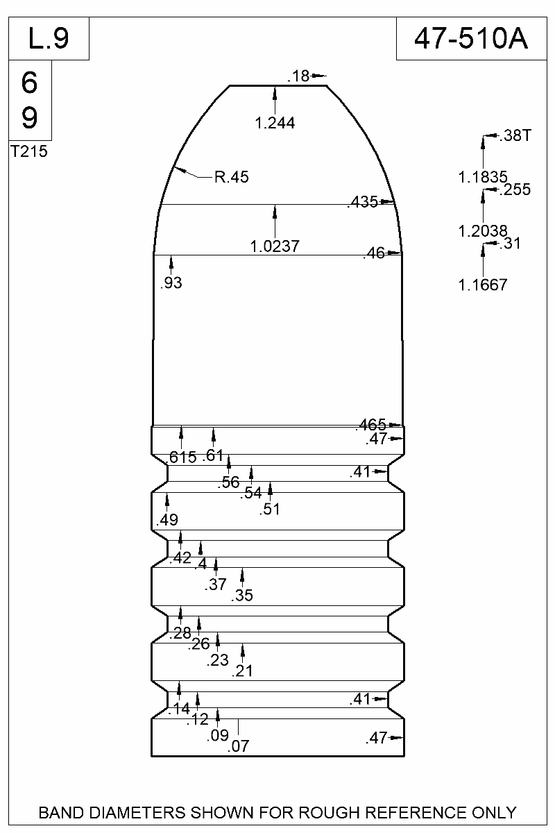 Dimensioned view of bullet 47-510A
