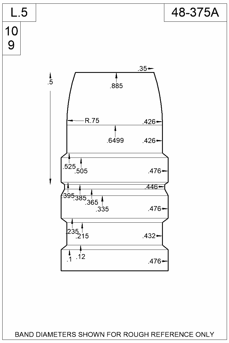 Dimensioned view of bullet 48-375A