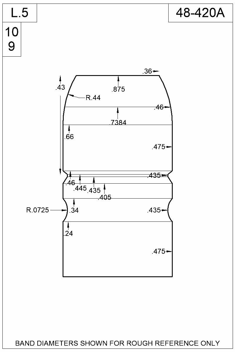 Dimensioned view of bullet 48-420A
