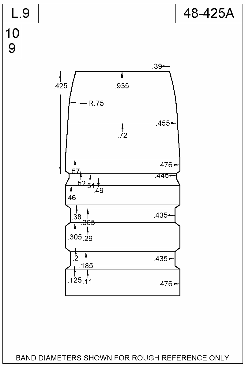 Dimensioned view of bullet 48-425A