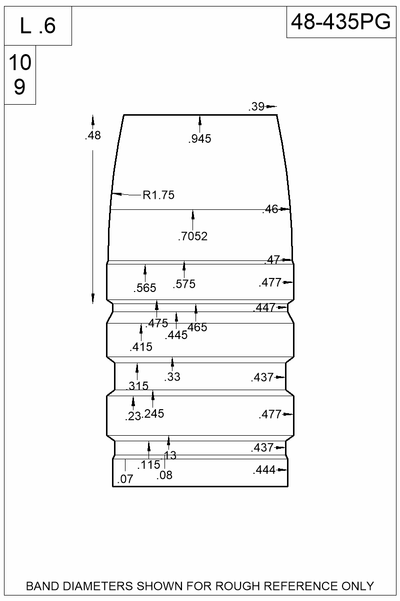 Dimensioned view of bullet 48-435PG