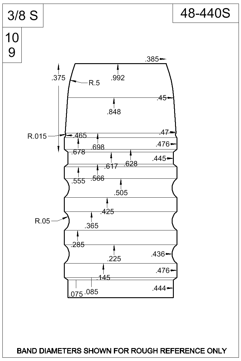 Dimensioned view of bullet 48-440S