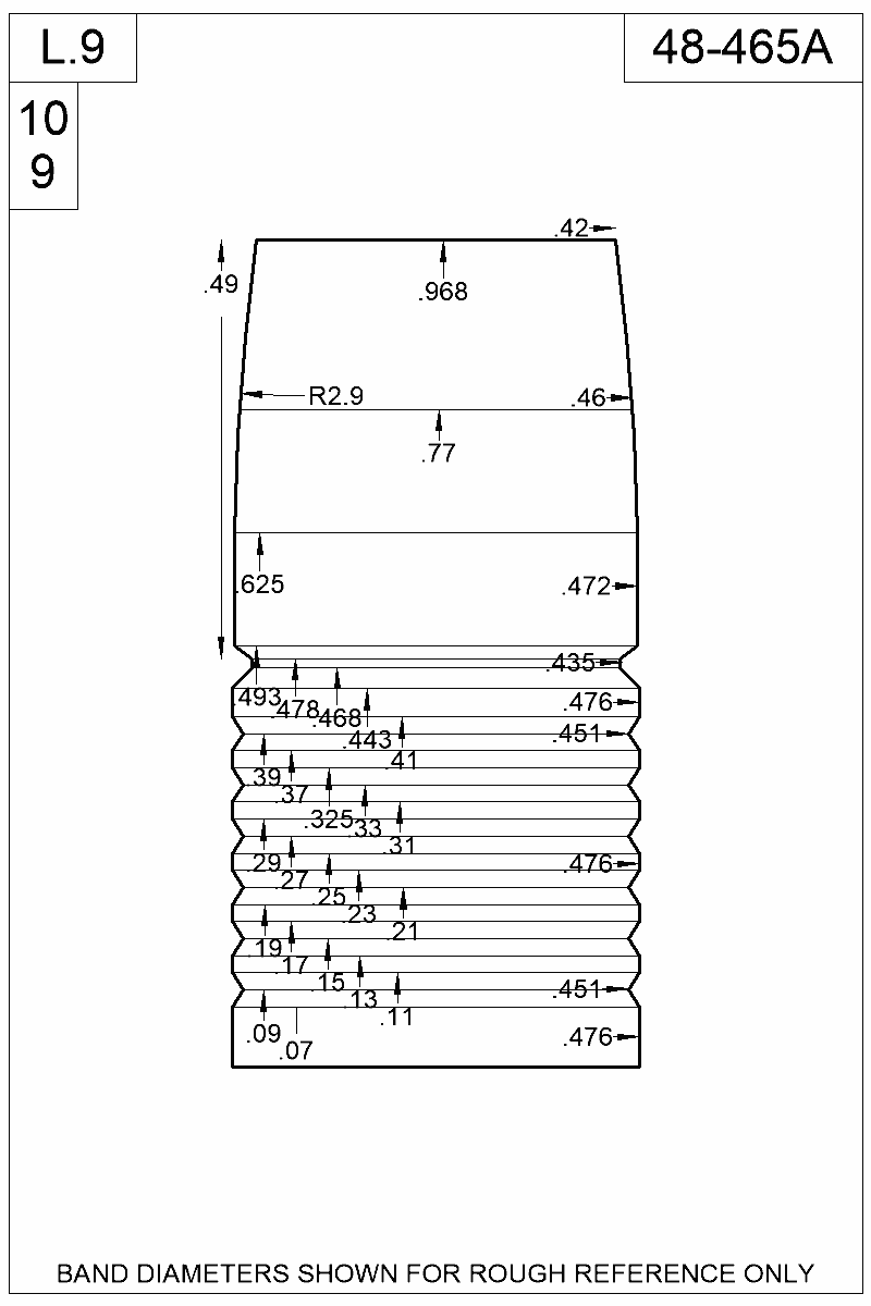 Dimensioned view of bullet 48-465A