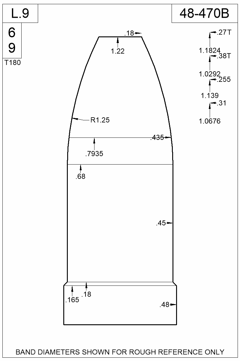Dimensioned view of bullet 48-470B
