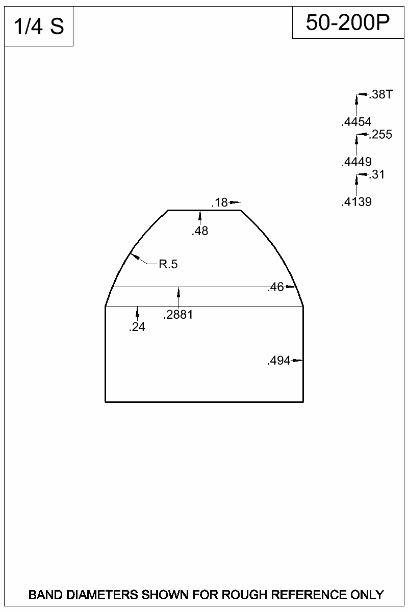 Dimensioned view of bullet 50-200P