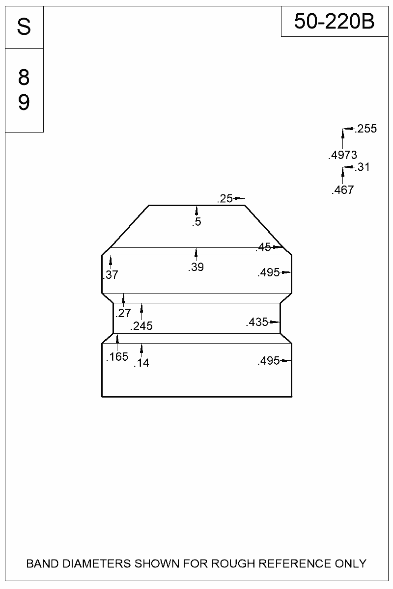 Accurate Molds catalog #50-220B Dimensioned view of bullet 50-220B