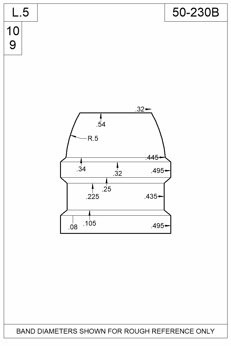 Dimensioned view of bullet 50-230B