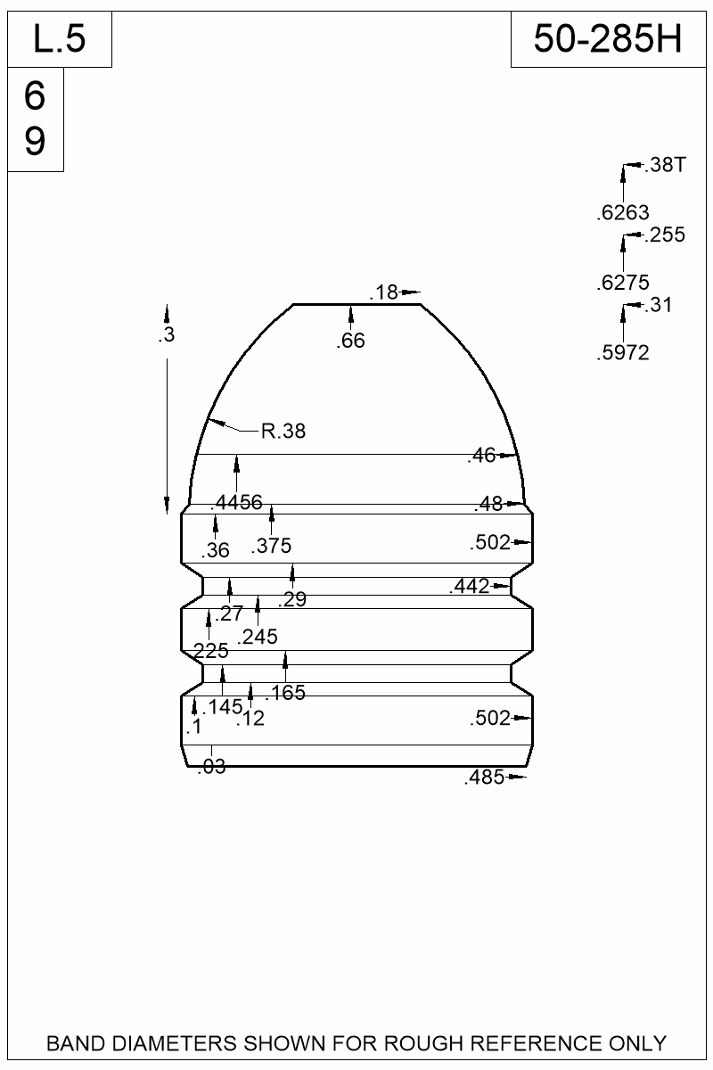 Dimensioned view of bullet 50-285H