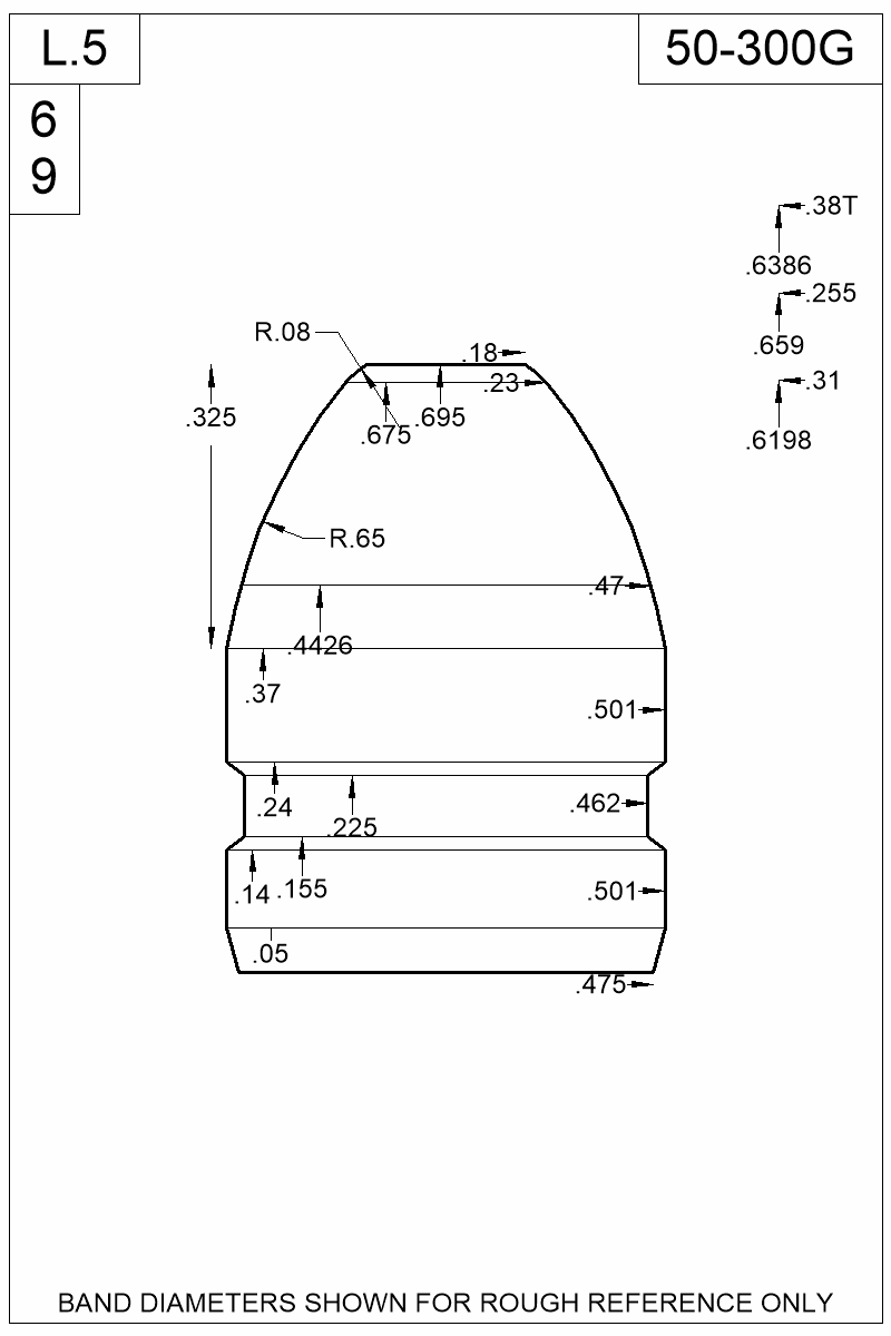 Dimensioned view of bullet 50-300G