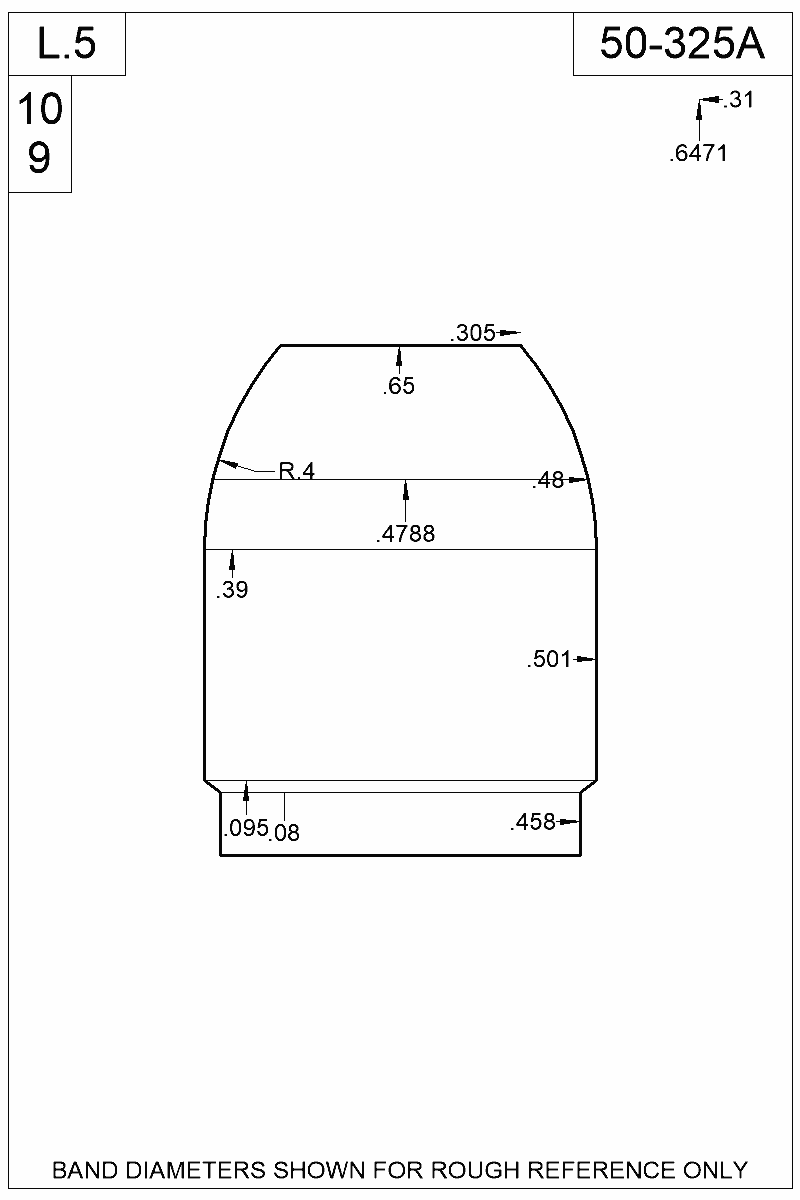 Dimensioned view of bullet 50-325A