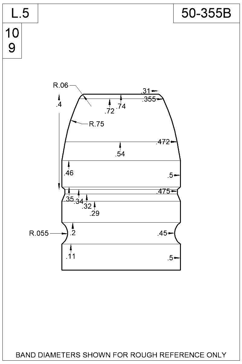 Dimensioned view of bullet 50-355B