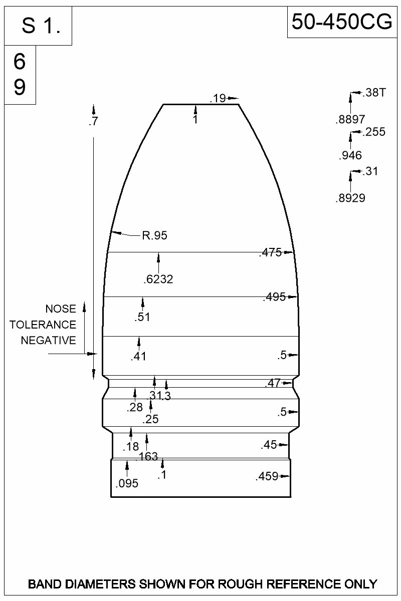 Dimensioned view of bullet 50-450CG