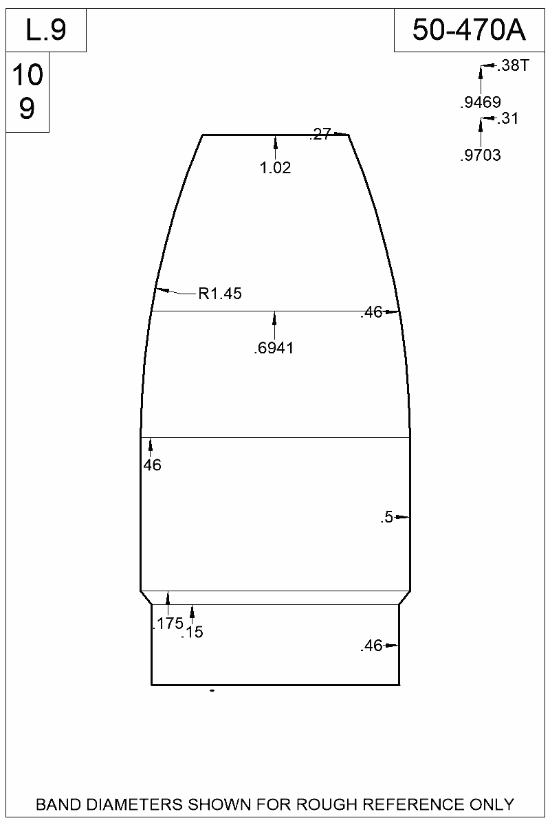 Dimensioned view of bullet 50-470A