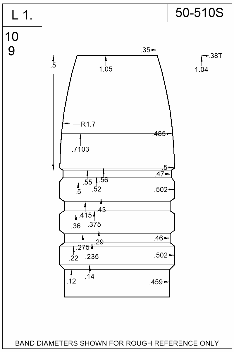Dimensioned view of bullet 50-510S