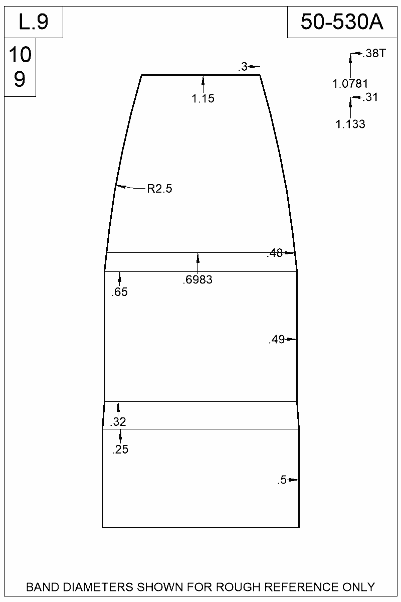 Dimensioned view of bullet 50-530A