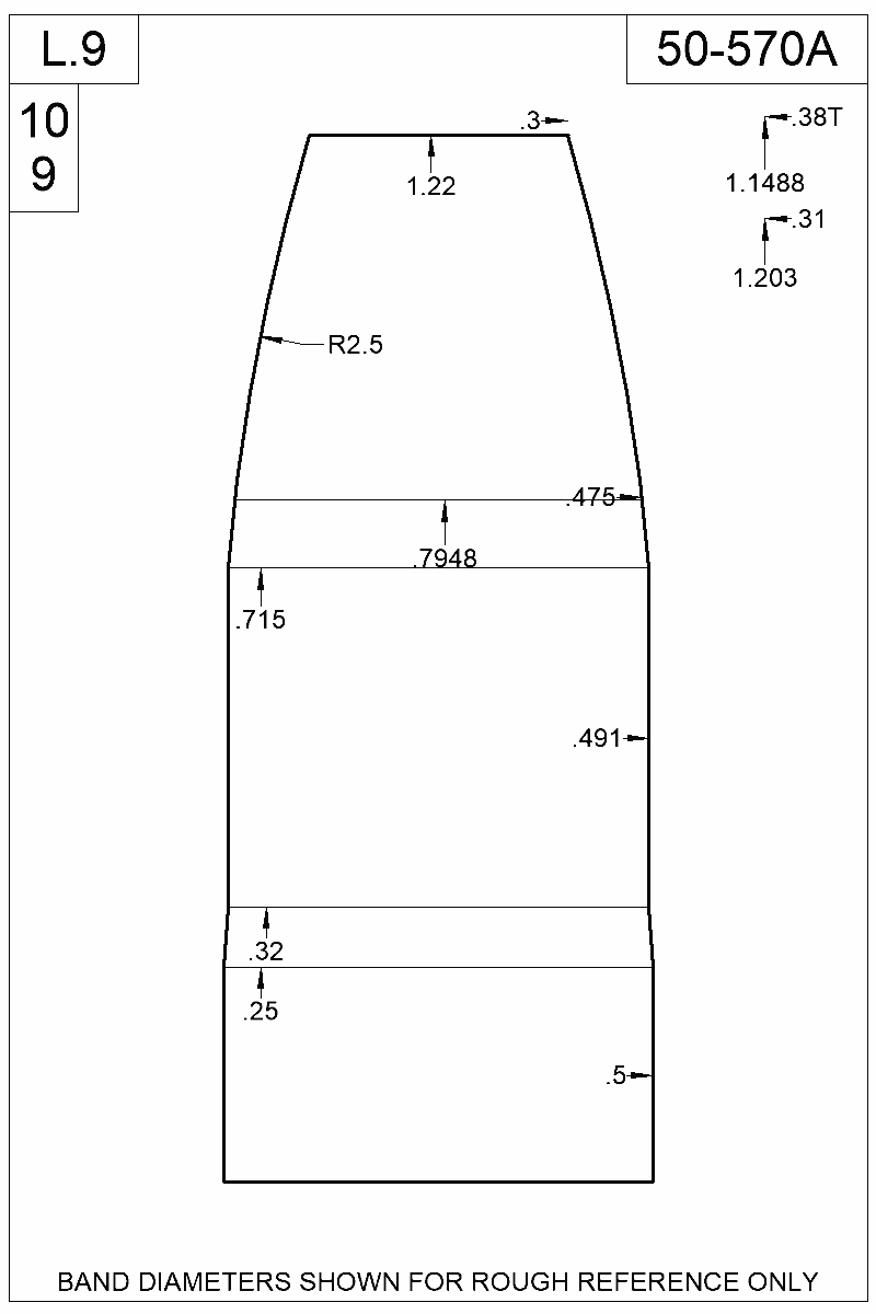 Dimensioned view of bullet 50-570A