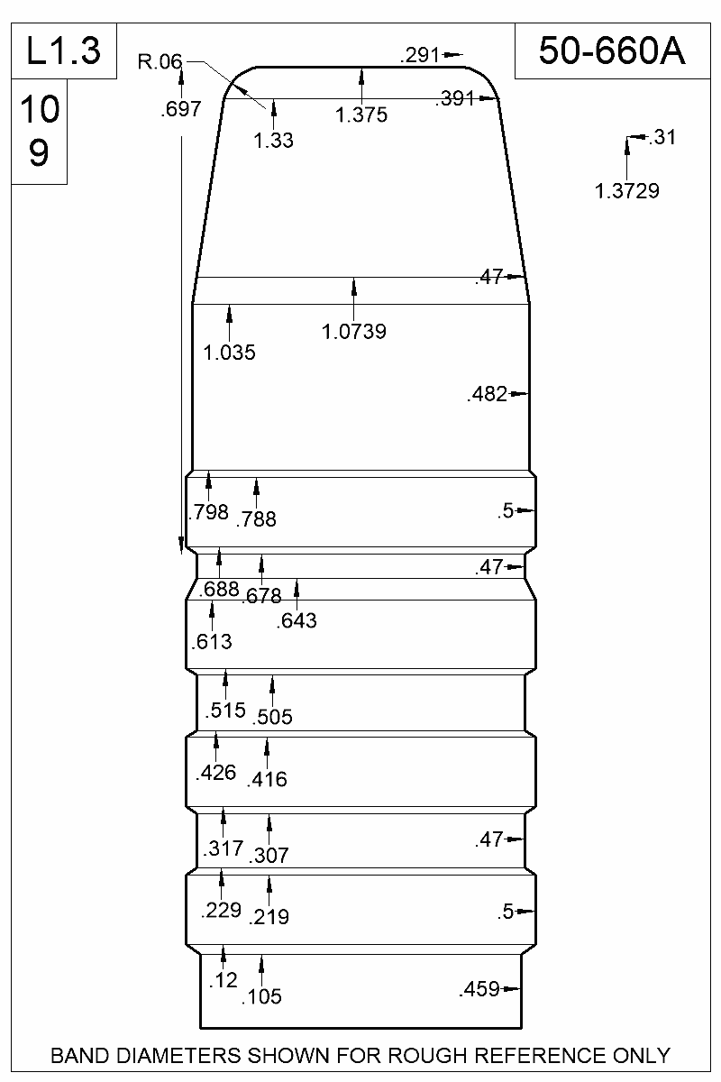 Dimensioned view of bullet 50-660A