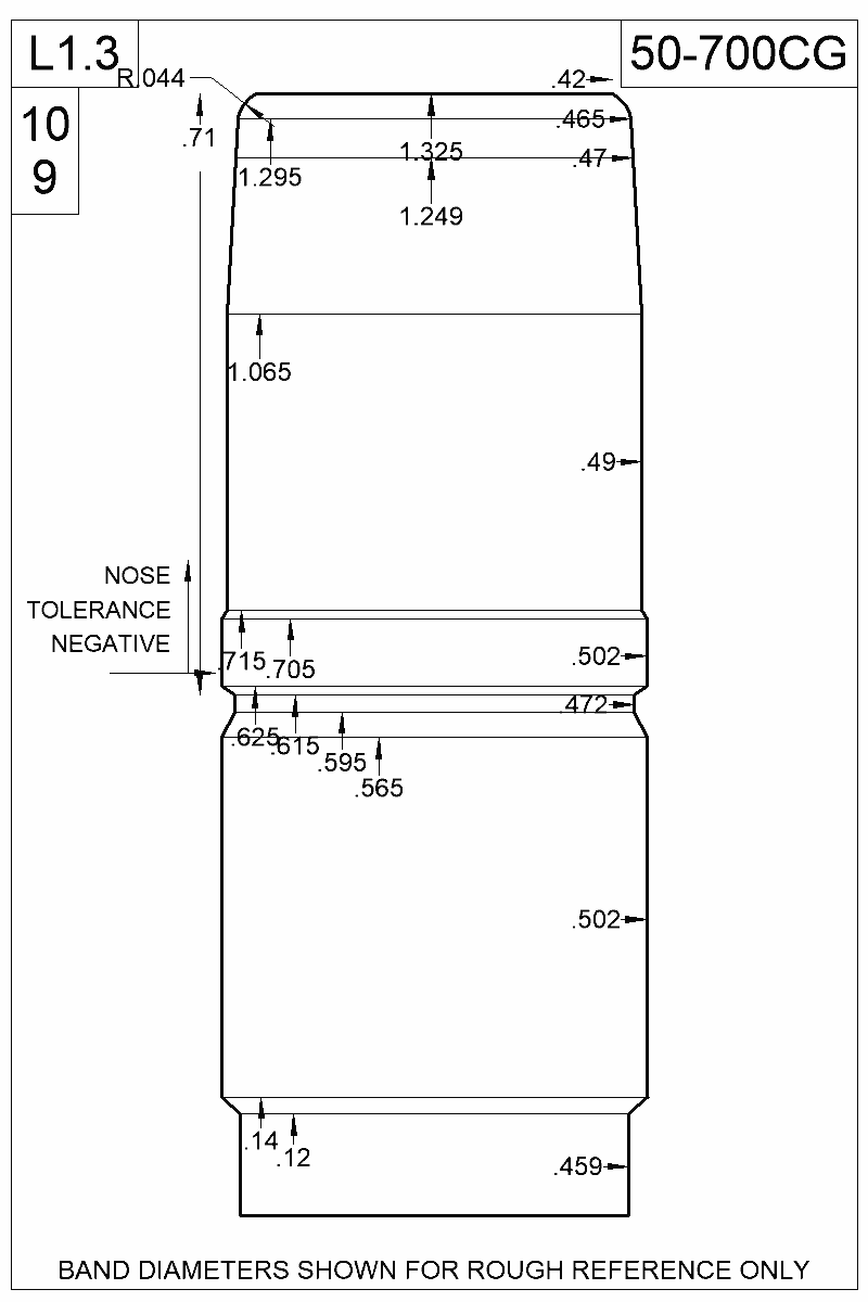Dimensioned view of bullet 50-700CG