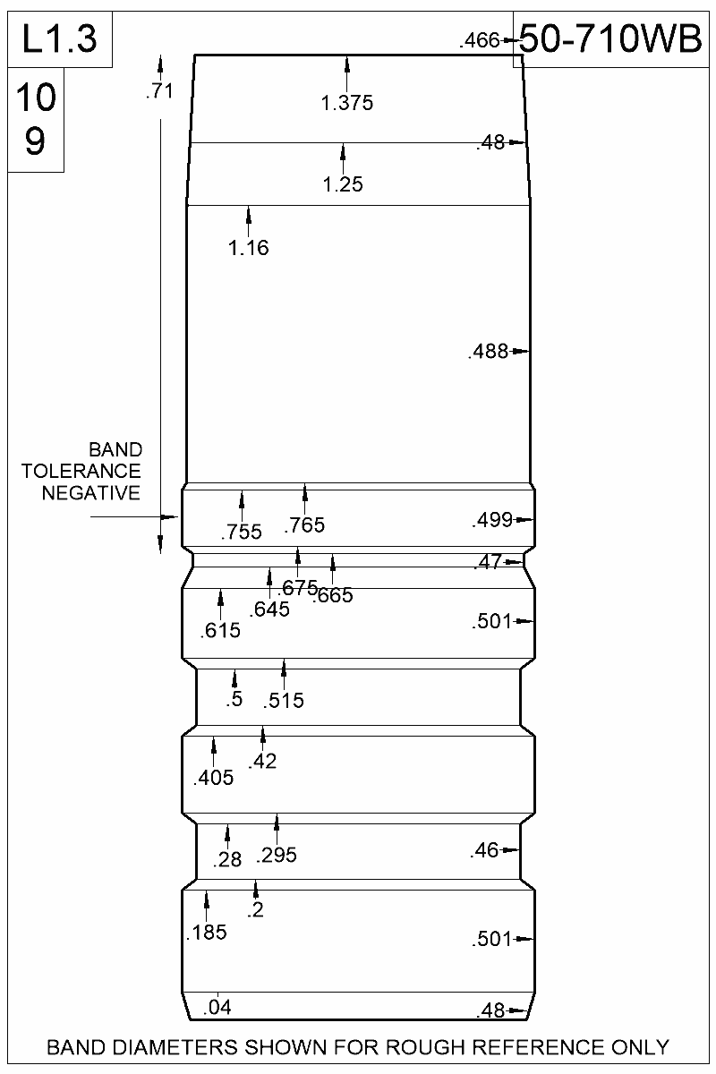 Dimensioned view of bullet 50-710WB
