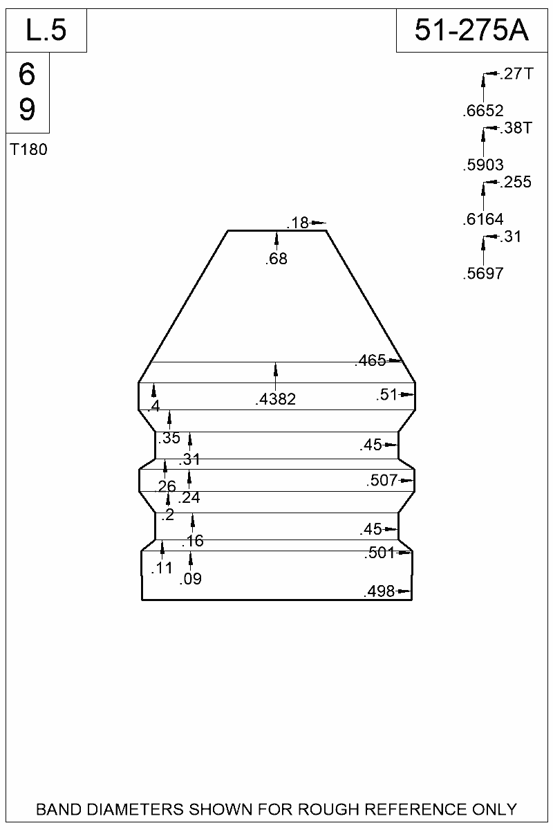 Dimensioned view of bullet 51-275A