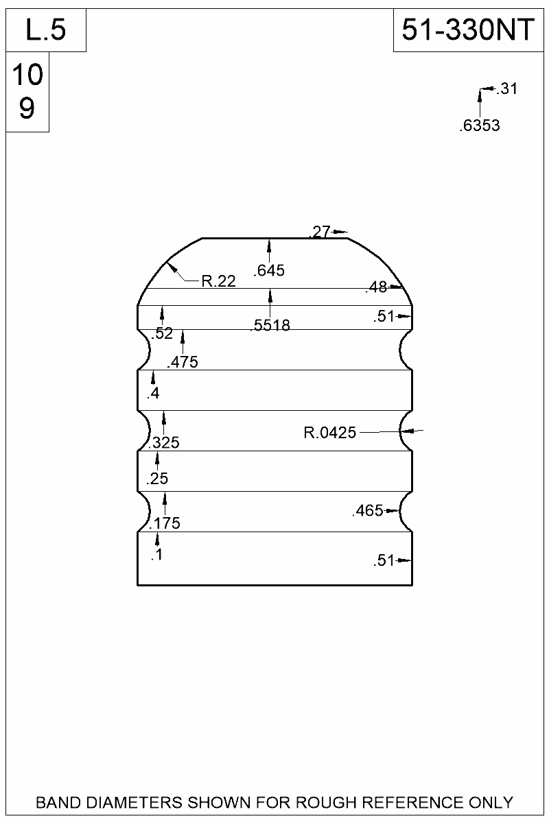 Dimensioned view of bullet 51-330NT