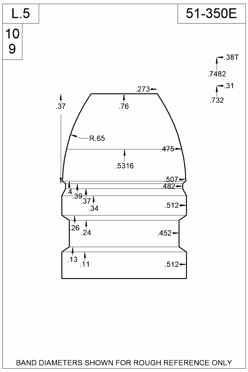 Dimensioned view of bullet 51-350E
