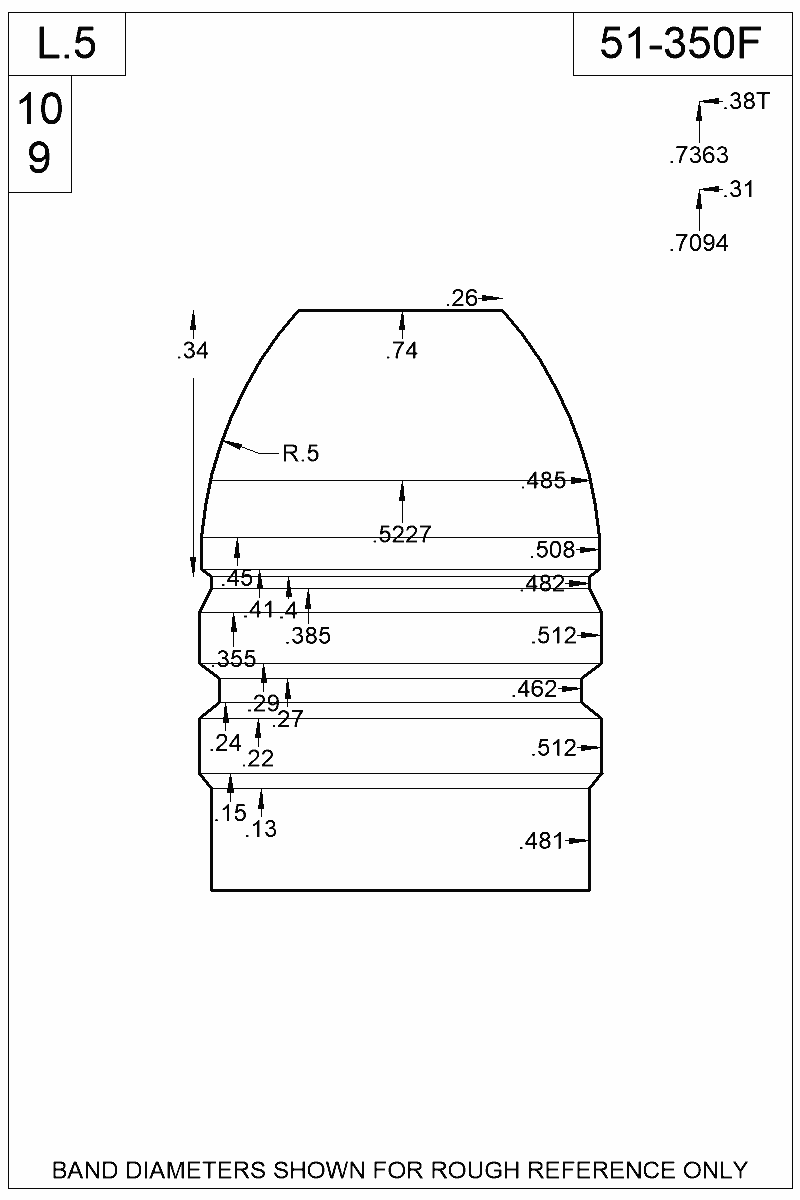 Dimensioned view of bullet 51-350F