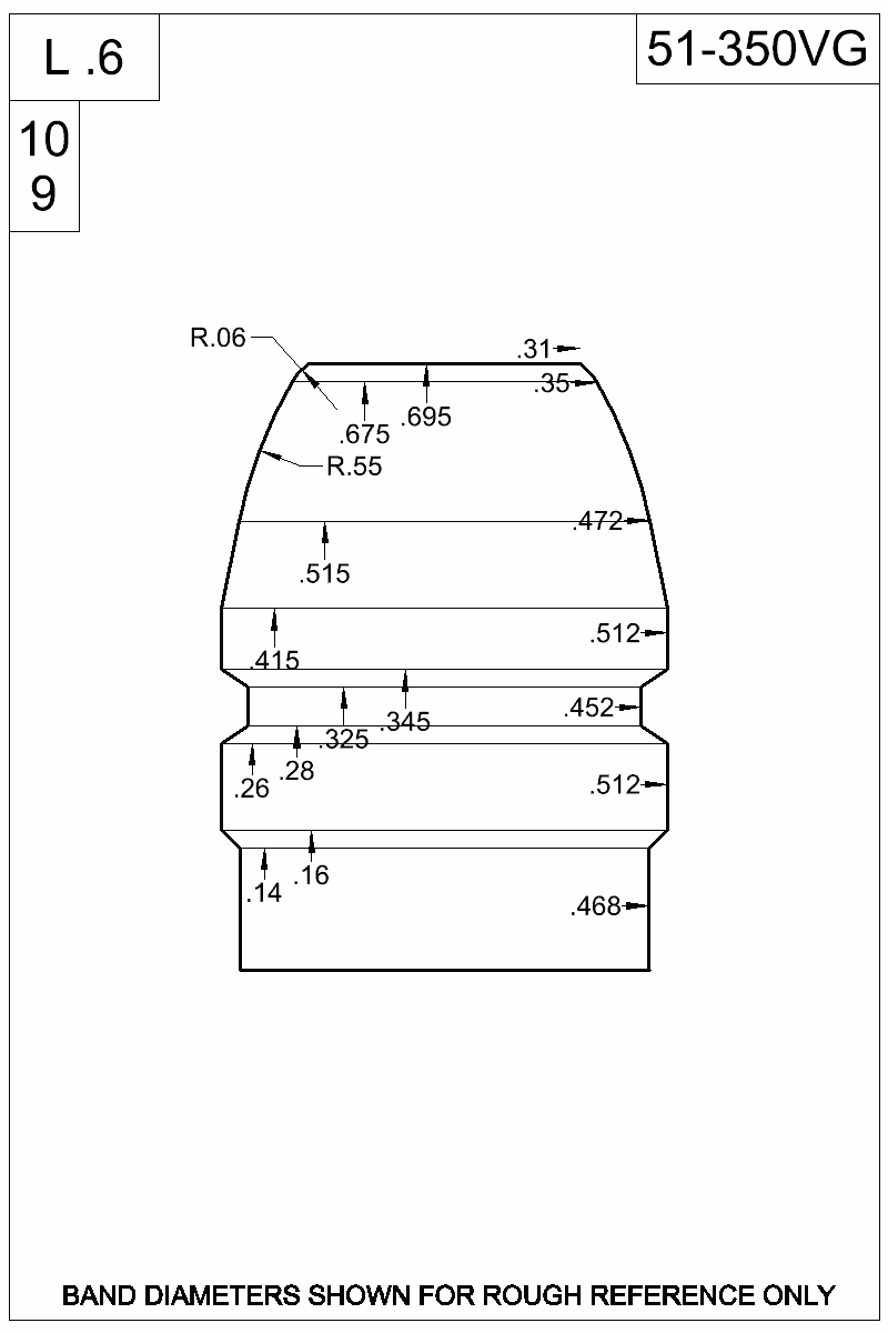 Dimensioned view of bullet 51-350VG