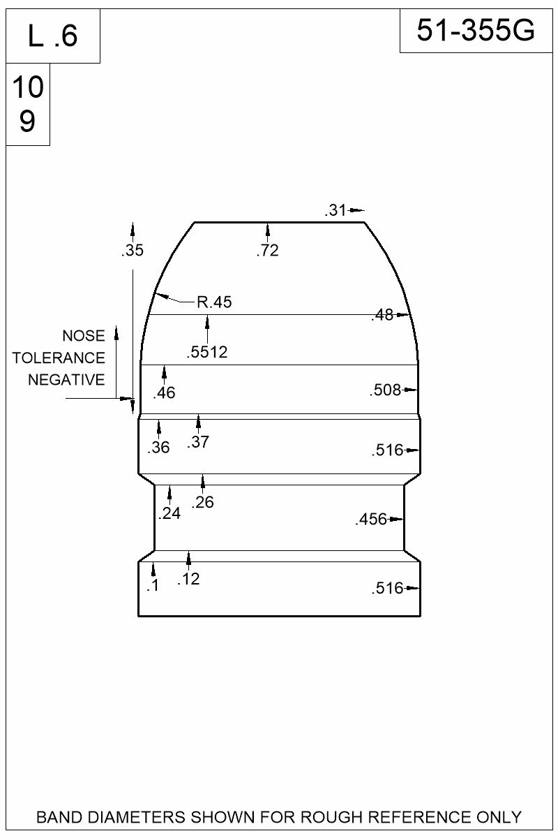 Dimensioned view of bullet 51-355G