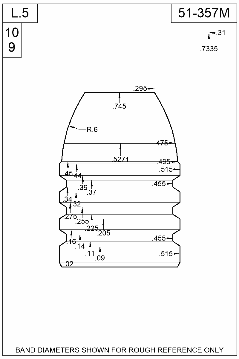 Dimensioned view of bullet 51-357M