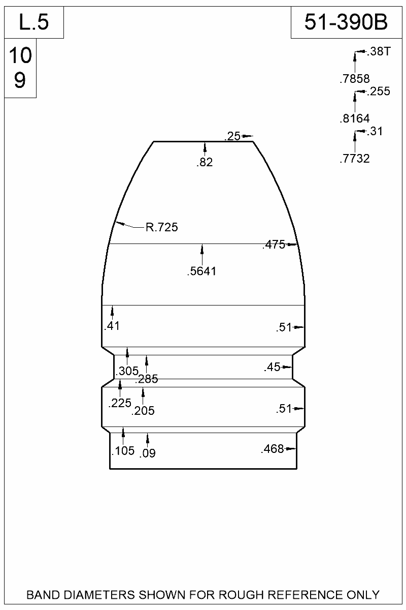 Dimensioned view of bullet 51-390B