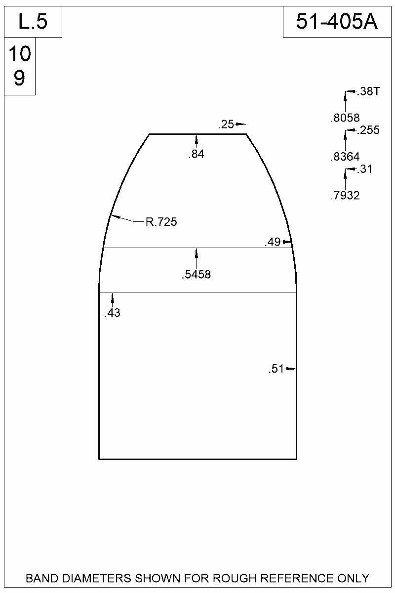 Dimensioned view of bullet 51-405A
