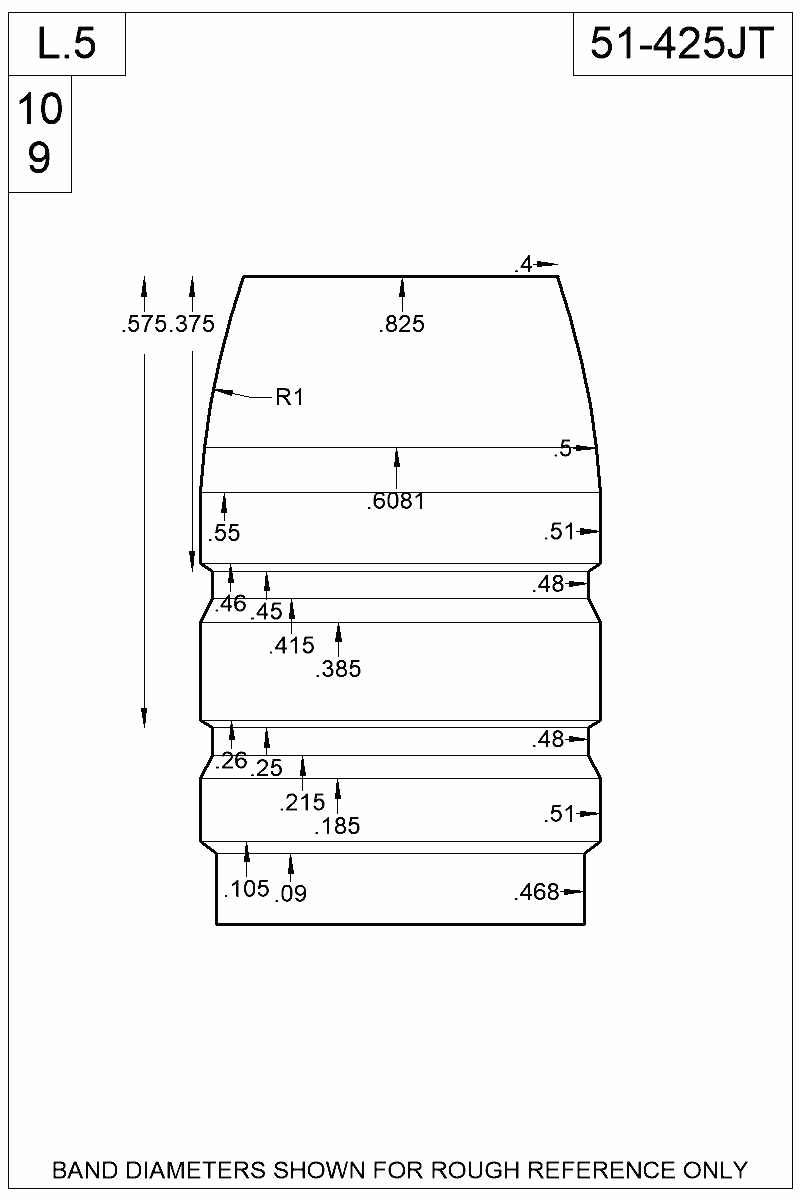 Dimensioned view of bullet 51-425JT