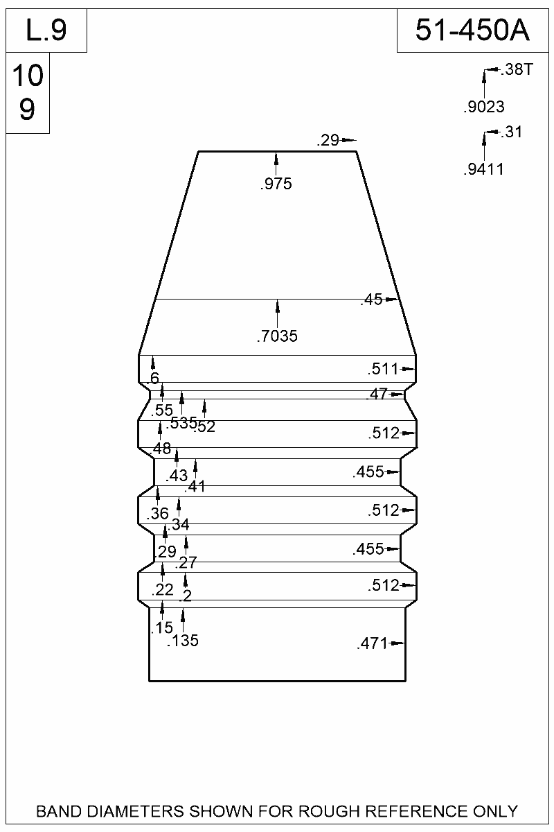 Dimensioned view of bullet 51-450A