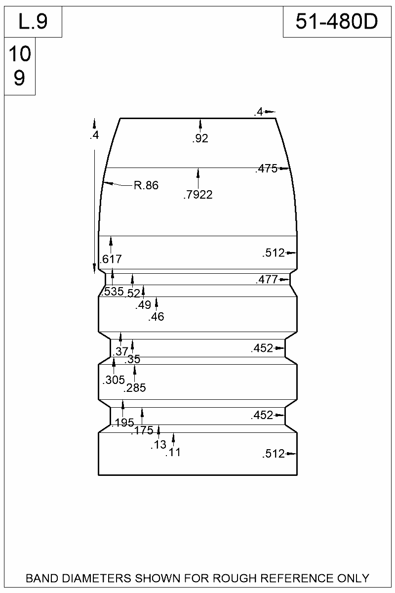 Dimensioned view of bullet 51-480D