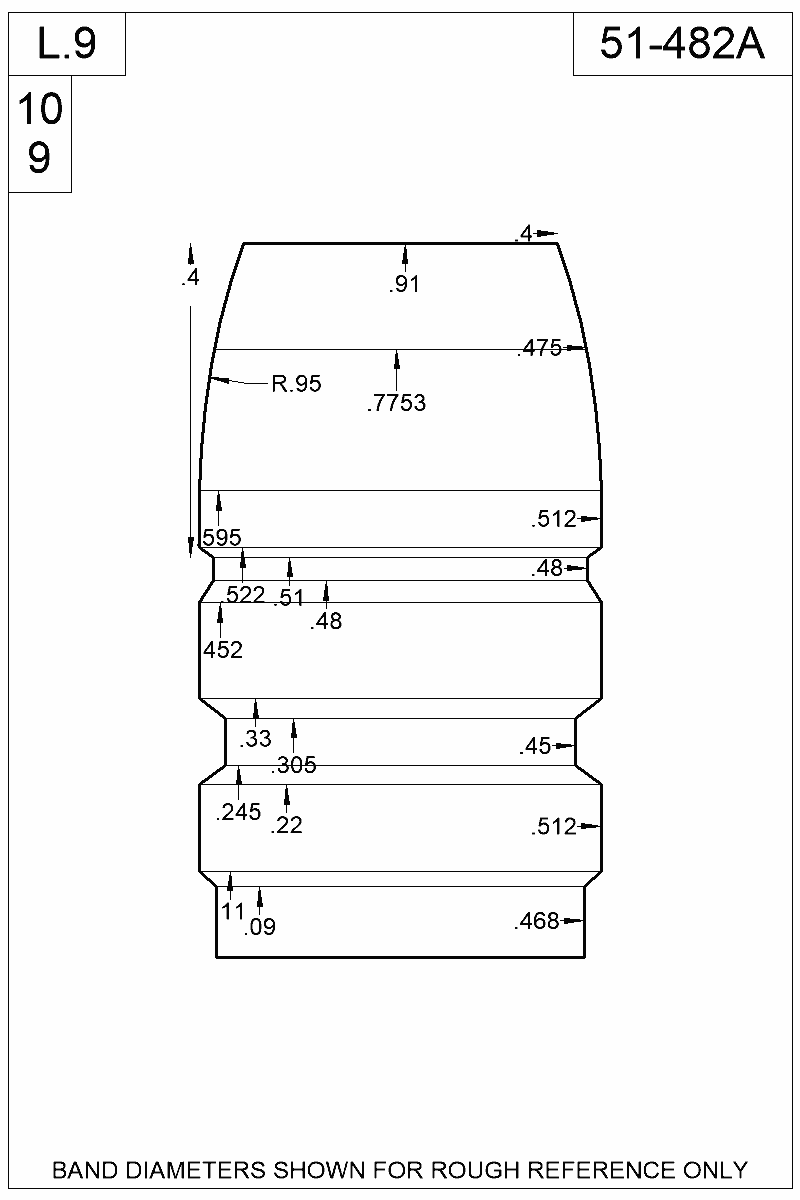 Dimensioned view of bullet 51-482A