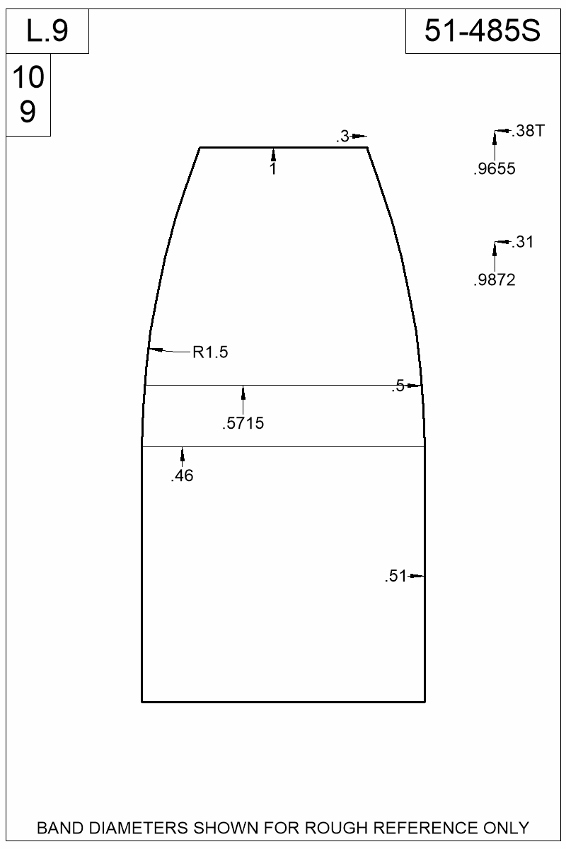 Dimensioned view of bullet 51-485S