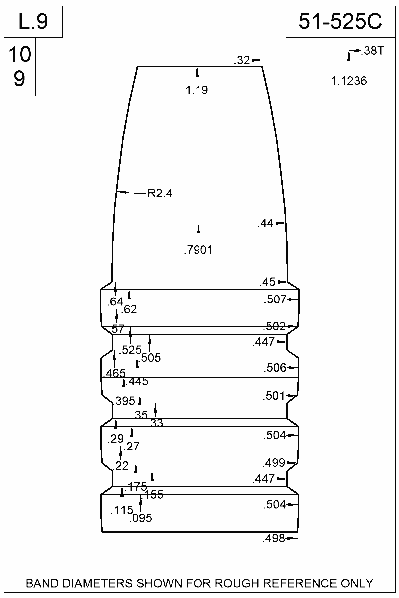 Dimensioned view of bullet 51-525C