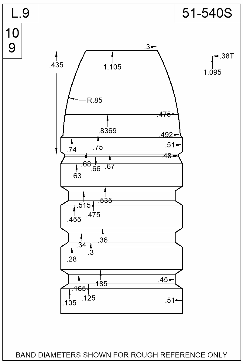 Dimensioned view of bullet 51-540S