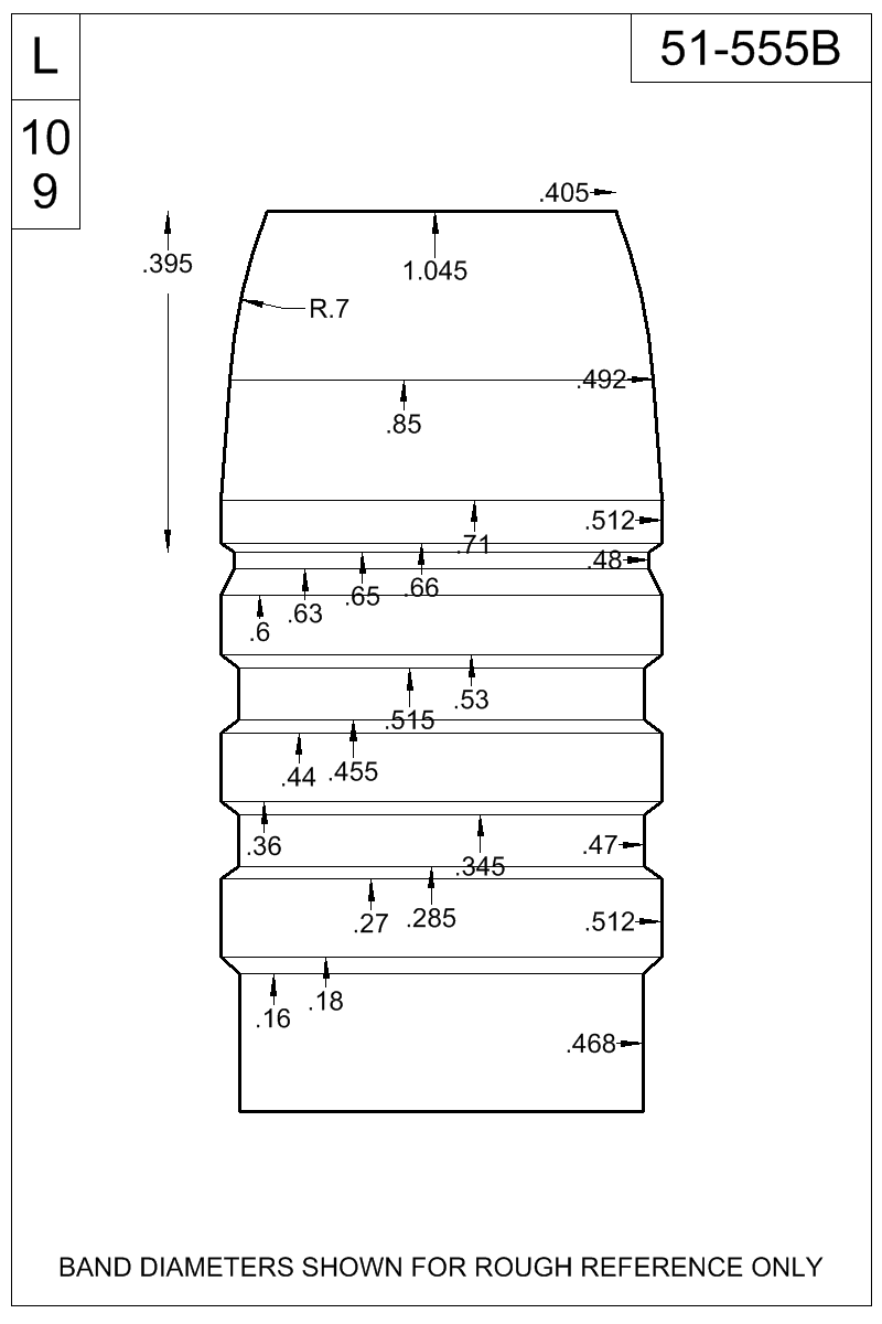 Dimensioned view of bullet 51-555B