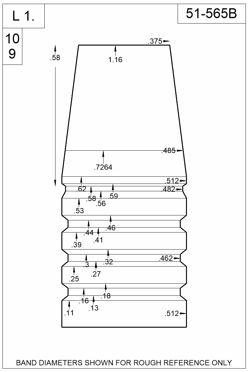 Dimensioned view of bullet 51-565B
