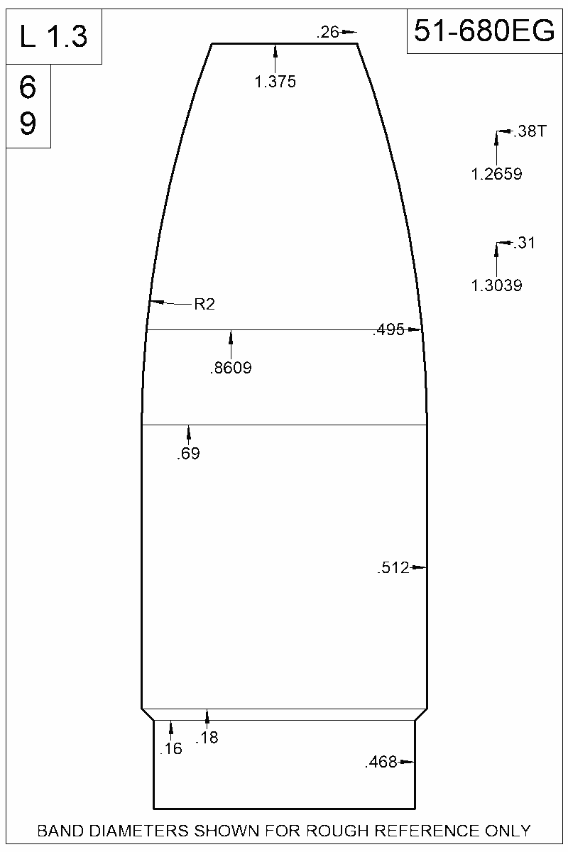 Dimensioned view of bullet 51-680EG
