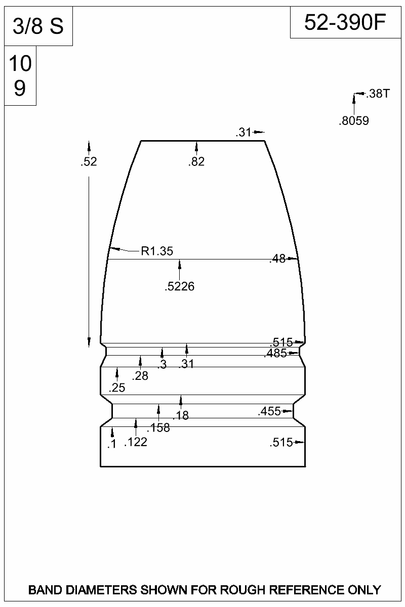 Dimensioned view of bullet 52-390F