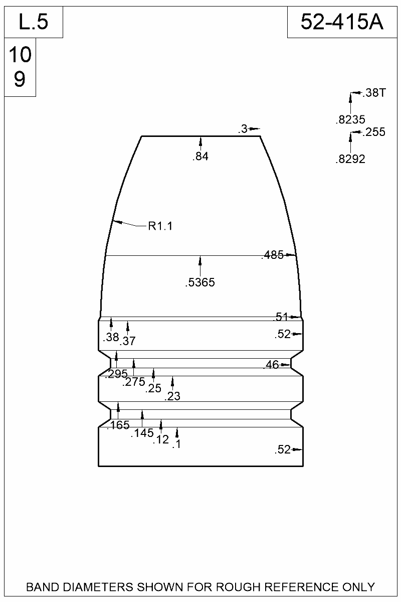 Dimensioned view of bullet 52-415A