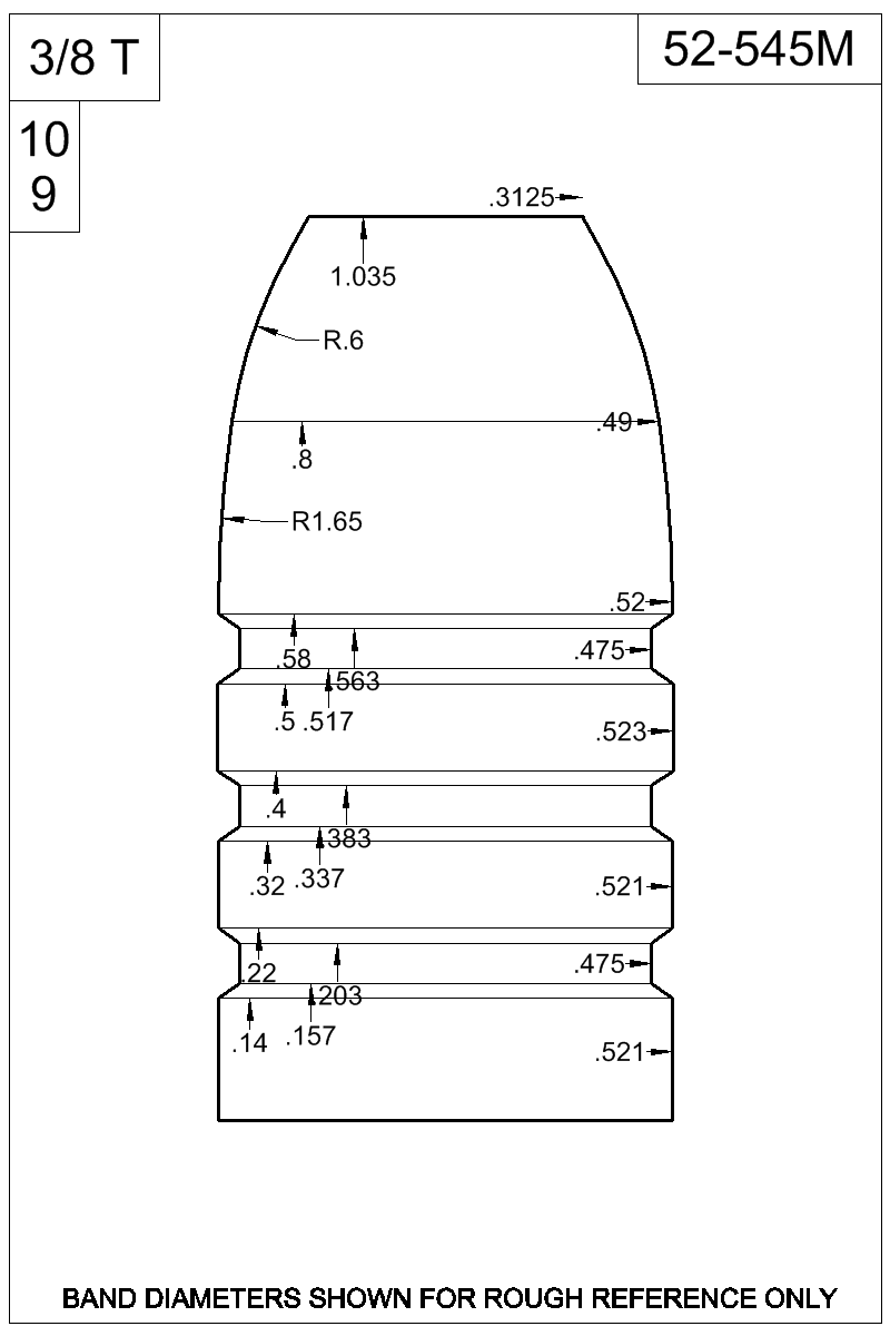 Dimensioned view of bullet 52-545M