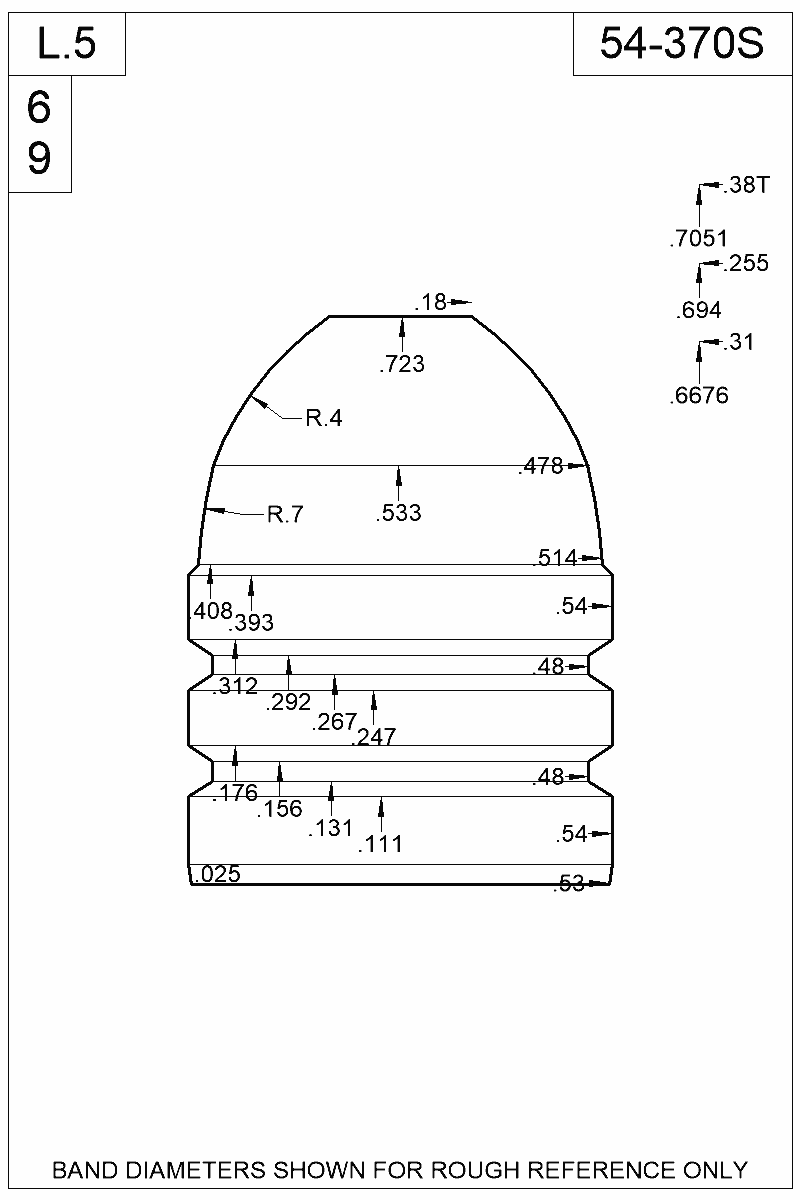 Dimensioned view of bullet 54-370S