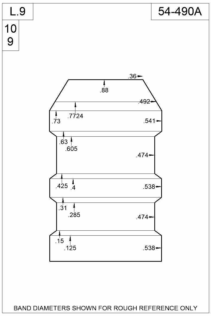 Dimensioned view of bullet 54-490A