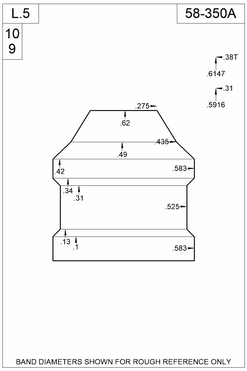 Accurate Molds catalog #58-350A Dimensioned view of bullet 58-350A